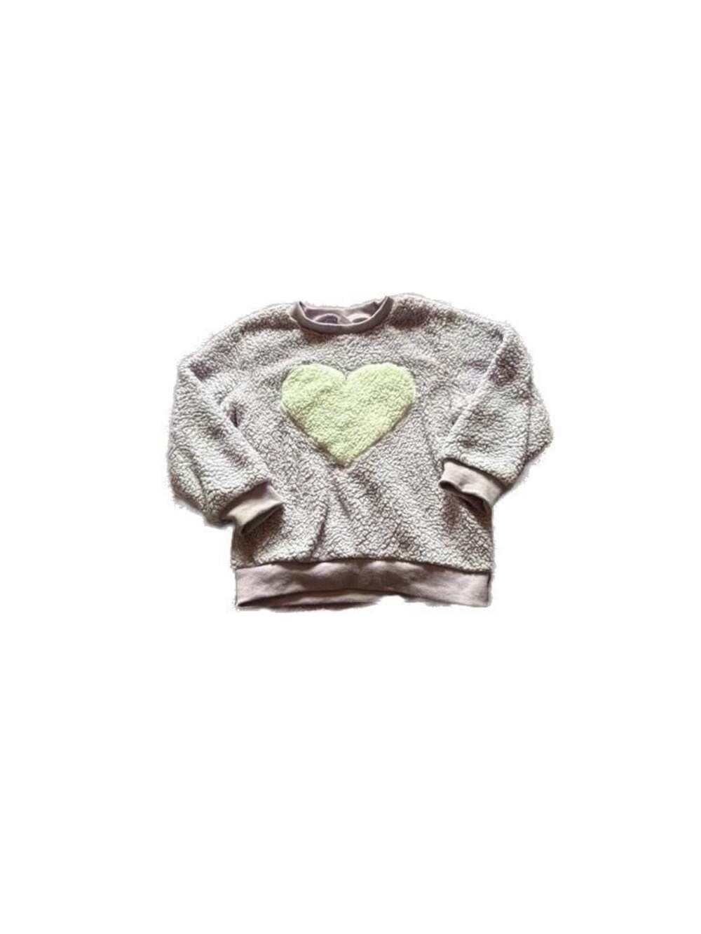 Girls Lavender Fuzzy Sherpa Crewneck Sweatshirt with Heart Applique